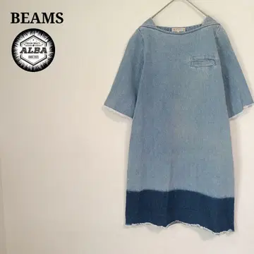 BEAMS 비빔즈 원피스 데님 워시 가공 파랑 인디고 무릎 기장