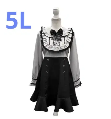 [유메텐보] 요크 프릴 하트 비쥬 리본 플레어 원피스 5L