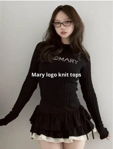 Mary logo knit tops Black