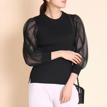 미사용 FENNEL 페넬 시어 퍼프 슬리브 니트 시스루 M 튤