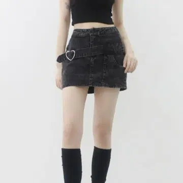 NONCODE 아카 하트 벨트 스커트 미니 스커트 데님 한국