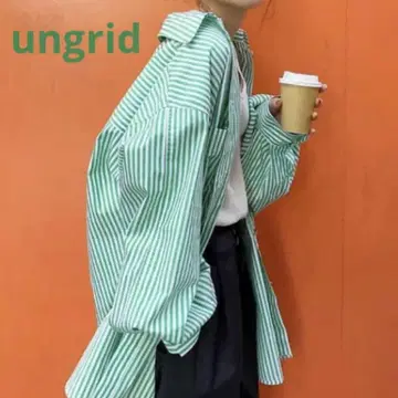 ungrid 언그리드 그린 스트라이프 셔츠 빅 실루엣