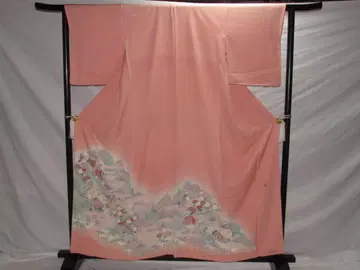 이로도메소데 핑크 계열 꽃과 새 패턴의 교토 가가 유젠