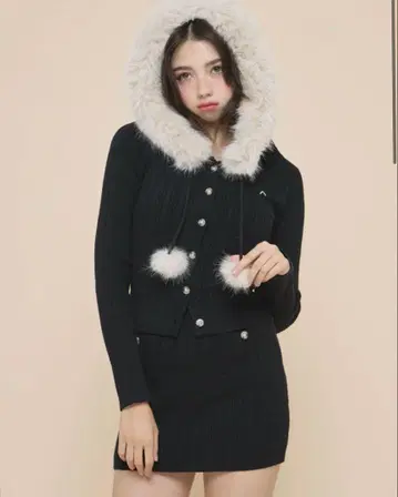 andmary Reo fur knit set up black