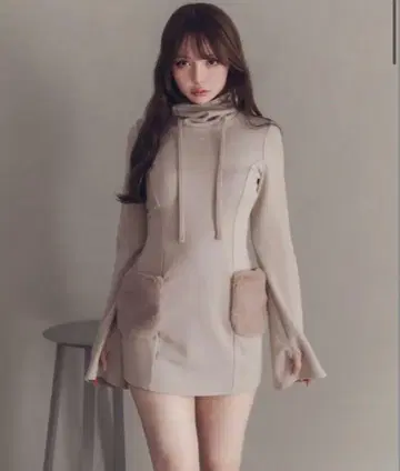 ANDMARY Fur pocket mini dress 베이지