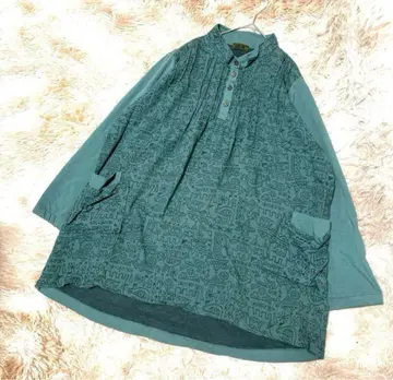 [유밍] 유민 그린 프린트 패턴 긴팔 튜닉 개성 있는 상의