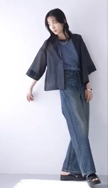 LOWRYS FARM 비쥬 와이드 스트레이트 데님
