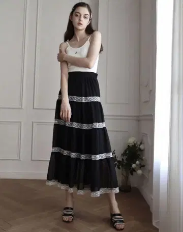epine chiffon lace tiered long skirt