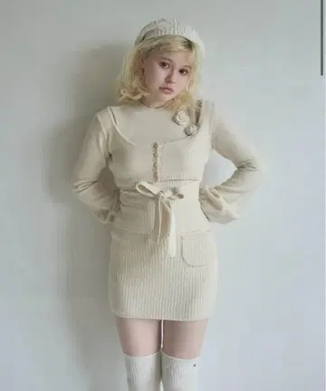 andmary Flower knit set up ivory