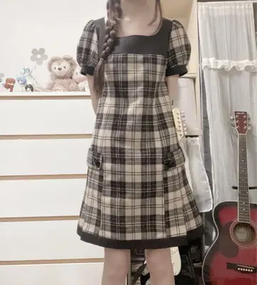 가을 상품 모리걸 레트로 체크 플리츠 벨트 미니 원피스