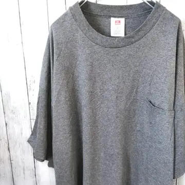 Hanes 무지 가슴 포켓 빅 사이즈 T셔츠 그레이 2XL 구제 의류