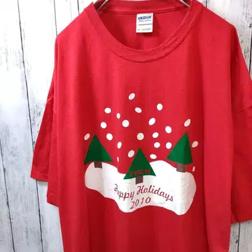 GILDAN 크리스마스 홀리데이 빅 사이즈 T셔츠 레드 2XL 구제 의류