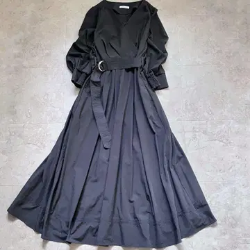 내추럴 꾸뛰르 벨트 부착 카슈쿨풍 허리 셔링 원피스