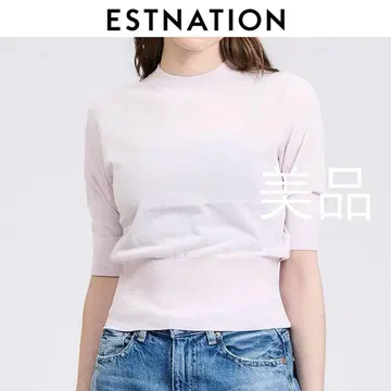 정가 2.2만 ESTNATION 크루넥 하프 슬리브 니트 핑크