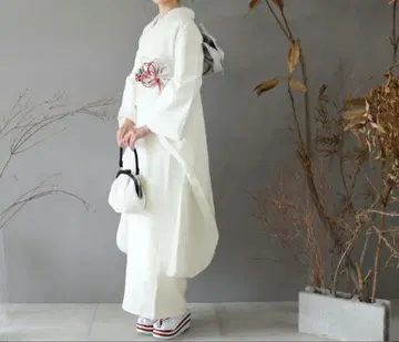 후리소데 이로무지 화이트 단품 기모노 성인식 결혼식