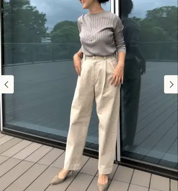 베이지 하이웨스트 와이드 레그 팬츠