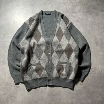 빈티지 울 아가일 체크 니트 가디건 커트 코베인