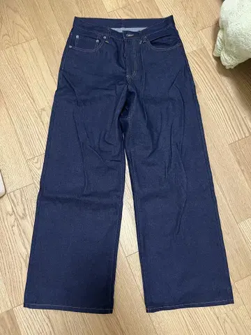 다크 블루 와이드 레그 데님 팬츠