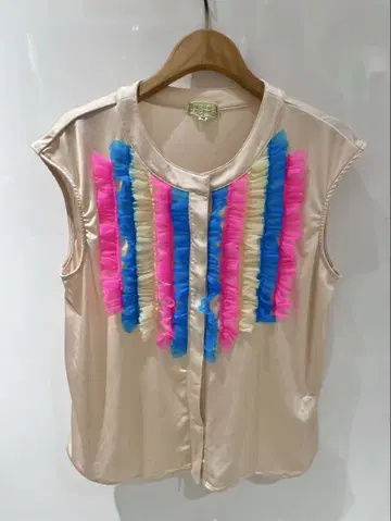 컬러풀 프릴 슬리브리스 셔츠