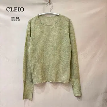 새상품급 CLEIO 클레이오 라메 시어 리브 니트 시스루 상의 그린