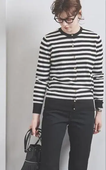 UNITED ARROWS 보더 크루넥 가디건 프리 사이즈