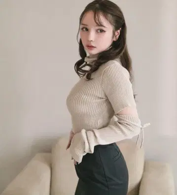 안도 마리 아이라 니트 리본 상의 사라 완판템