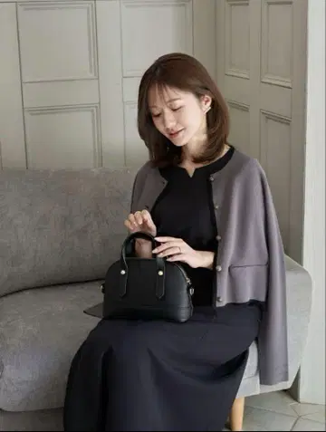 메종 에쉘 밀라노 리브 바이컬러 니트 가디건