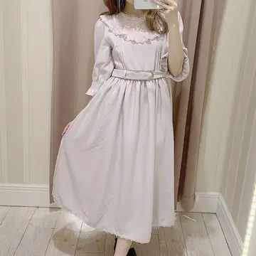evelyn 레이스 절개 롱 원피스 핑크