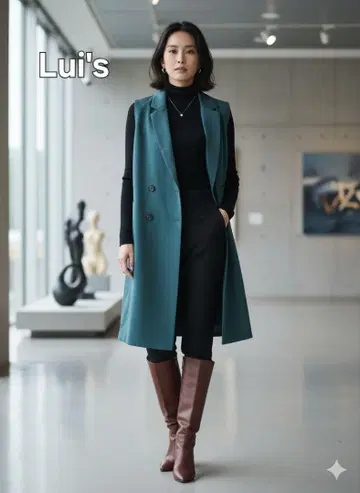 새상품급 Lui's 루이스 더블 롱베스트 프리 사이즈 그린 계열