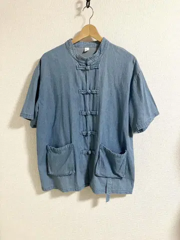 데님 셔츠 차이나 버튼 남성용 XL 반팔 셔츠 차이나 셔츠