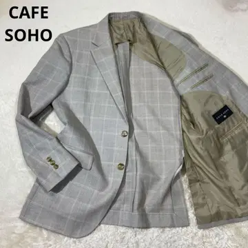 CAFE SOHO 아오키 린넨 혼방 체크 격자 무늬 테일러드 자켓