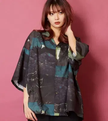 빅 실루엣 올 패턴 오픈 카라 하와이안 셔츠