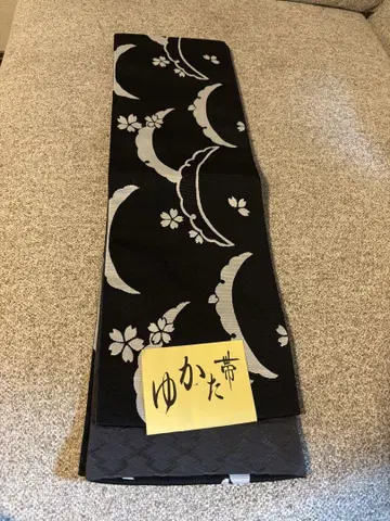 유카타 오비 블랙 베이스 실버 그레이 벚꽃 무늬