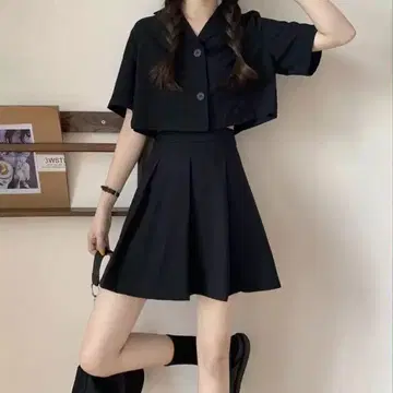 블랙 숏 기장 셋업