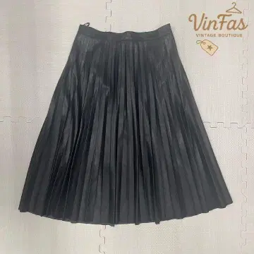 Vintage 블랙 플리츠 스커트 여성용 모드