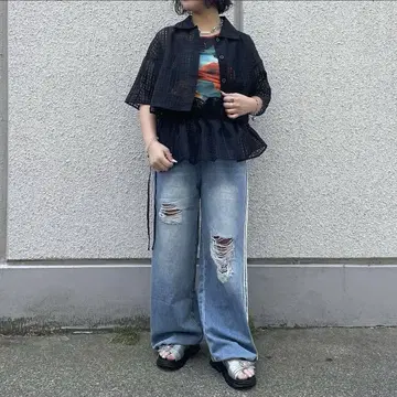 AS KNOW AS PINKY 크러쉬 라인 데님 S 사이즈