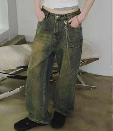 SHAGGIE 오로라 큐빅 장식 빈티지 루즈 데님 팬츠 M