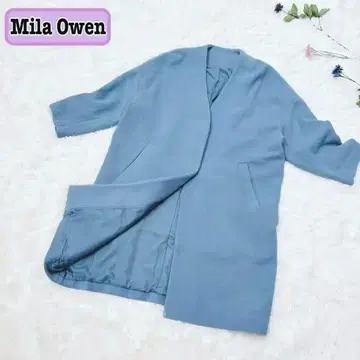 Mila Owen 미라 오웬 노카라 롱 코트 울 혼방 블루