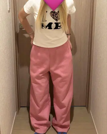 유니클로 C 리메이크 핑크 핑크 와이드 팬츠 허리밴딩