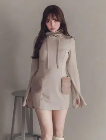 ANDMARY Fur pocket mini dress