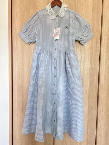 시마무라 아오키 미사코 레이스 카라 스트라이프 셔츠 원피스 새상품 미사용