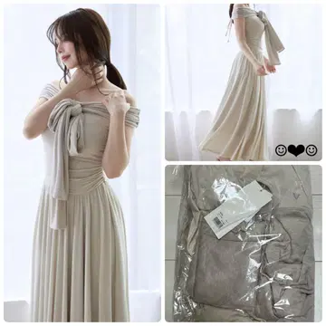 andmary Orga 오프숄더 드레스 베이지