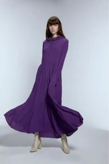 ZARA 여성용 프릴 퍼플 롱 드레스