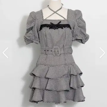 pium 티어드 프릴 미니 원피스 깅엄 체크