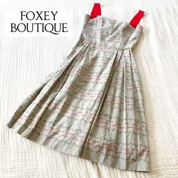 FOXEY BOUTIQUE 자수 원피스 리본 테이프 레드 고급