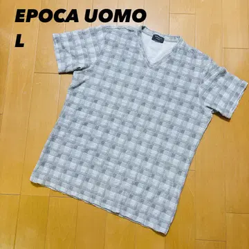 EPOCA UOMO 체크 무늬 V넥 T셔츠 L 그레이