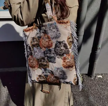 캐세리니 고양이 자카드 토트백 고양이