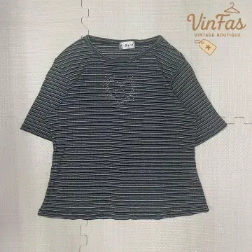 00s vintage y2k계 보더 하트 자수 T셔츠 상의