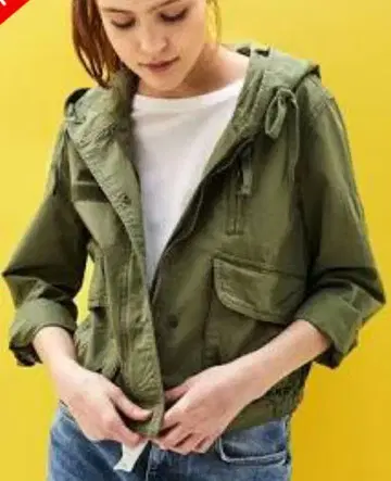 Bershka 후드 부착 올리브 그린 모즈 코트 스프링 밀리터리