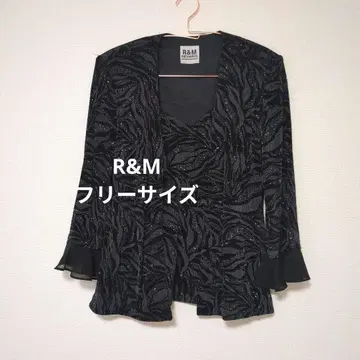R&M 블랙 비즈 자수 플레어 소매 자켓